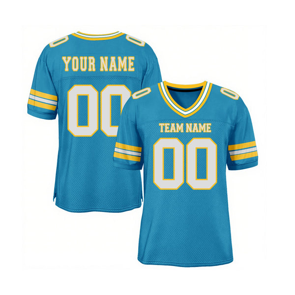 Custom Panther Blue White-Gold Mesh Classic Style Authentic Sports Football Jersey