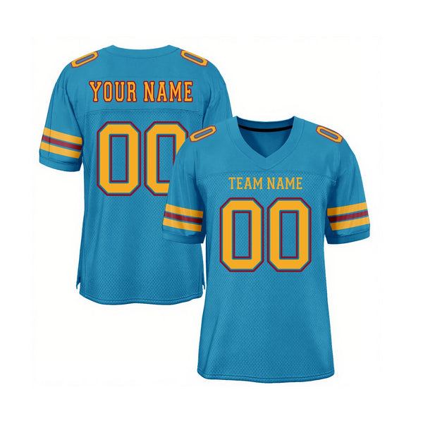 Custom Panther Blue Gold-Red Mesh Classic Style Authentic Sports Football Jersey