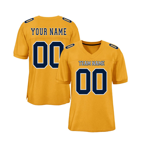 Custom Gold Navy-White Mesh Classic Style Authentic Sports Football Jersey
