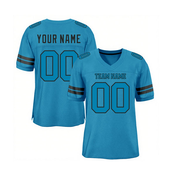 Custom Panther Blue Panther Blue-Black Mesh Classic Style Authentic Sports Football Jersey
