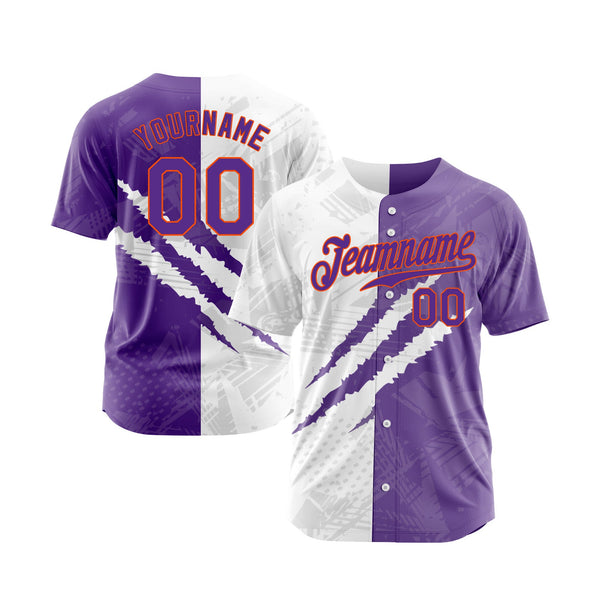 Custom Graffiti Pattern Purple-Orange 3D Scratch Classic Style Authentic Sports Baseball Jersey