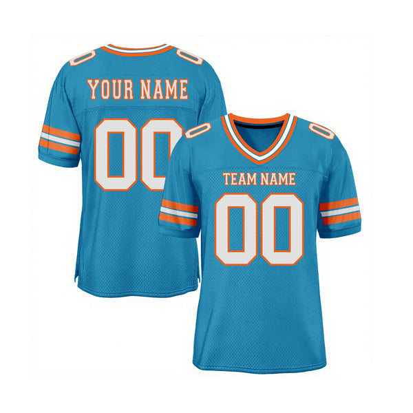 Custom Panther Blue White-Orange Mesh Classic Style Authentic Sports Football Jersey
