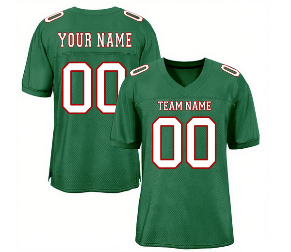 Custom Kelly Green White-Red Mesh Classic Style Authentic Sports Football Jersey