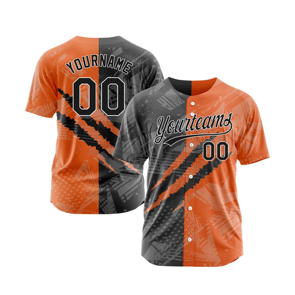 Custom Graffiti Pattern Black-Orange 3D Scratch Classic Style Authentic Sports Baseball Jersey