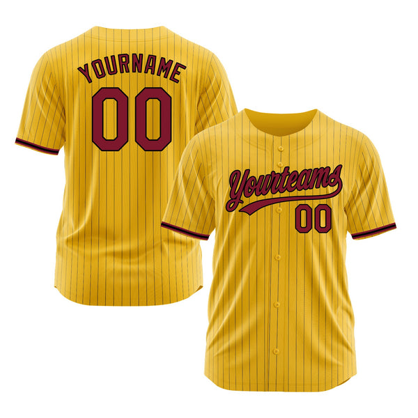 Custom Yellow Black Pinstripe Crimson-Black Classic Style Authentic Sports Baseball Jersey