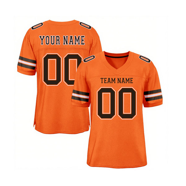 Custom Orange Brown-White Mesh Classic Style Authentic Sports Football Jersey