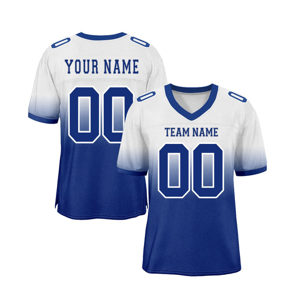 Custom White Royal Mesh Fade Fashion Classic Style Authentic Sports Football Jersey