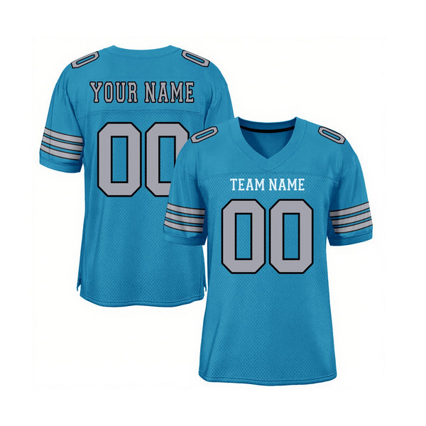 Custom Panther Blue Light Gray-Black Mesh Classic Style Authentic Sports Football Jersey