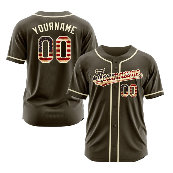 Custom Olive Vintage USA Flag-Cream Classic Style Authentic  Salute To Service Sports Baseball Jersey