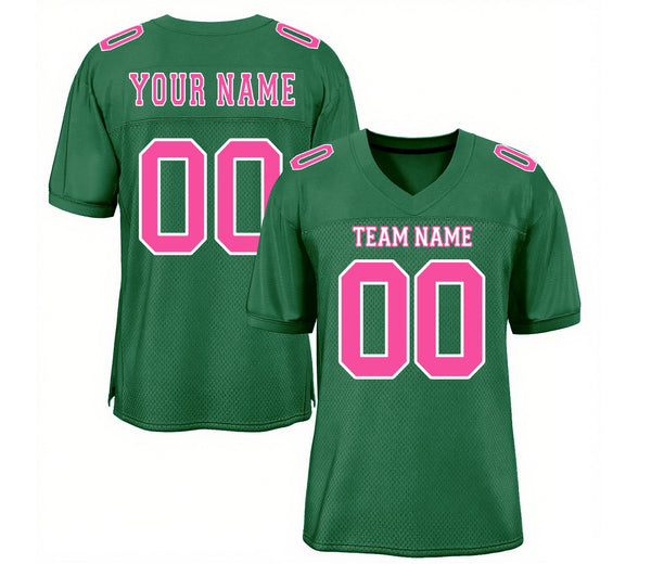 Custom Kelly Green Pink-White Mesh Classic Style Authentic Sports Football Jersey