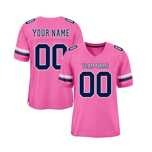 Custom Pink Navy-White Mesh Classic Style Authentic Sports Football Jersey