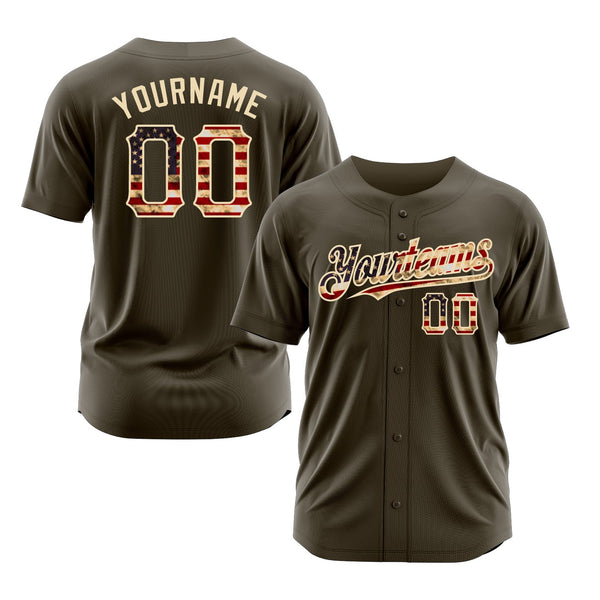 Custom Olive Vintage USA Flag-Cream Classic Style Authentic Salute To Service Sports Baseball Jersey