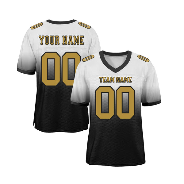 Custom White Old Gold-Black Mesh Fade Fashion Classic Style Authentic Sports Football Jersey