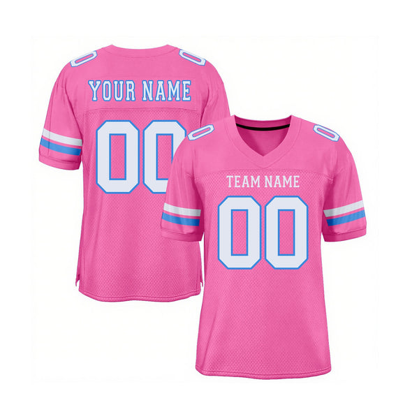 Custom Pink White-Powder Blue Mesh Classic Style Authentic Sports Football Jersey