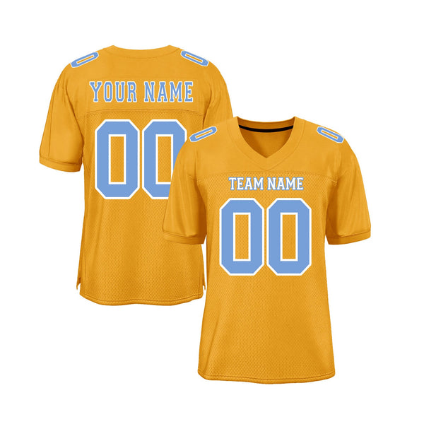 Custom Gold Light Blue-White Mesh Classic Style Authentic Sports Football Jersey