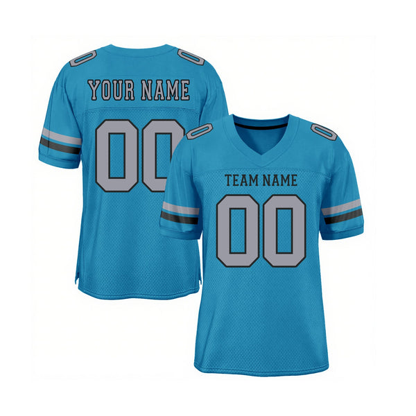 Custom Panther Blue Light Gray-Black Mesh Classic Style Authentic Sports Football Jersey