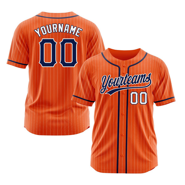 Custom Orange White Pinstripe Navy-White Classic Style Authentic Sports Baseball Jersey