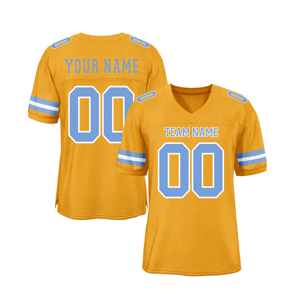 Custom Gold Light Blue-White Mesh Classic Style Authentic Sports Football Jersey
