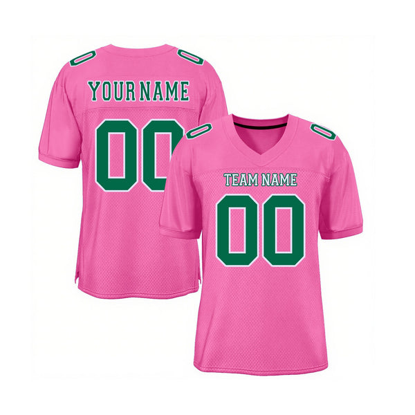 Custom Pink Kelly Green-White Mesh Classic Style Authentic Sports Football Jersey