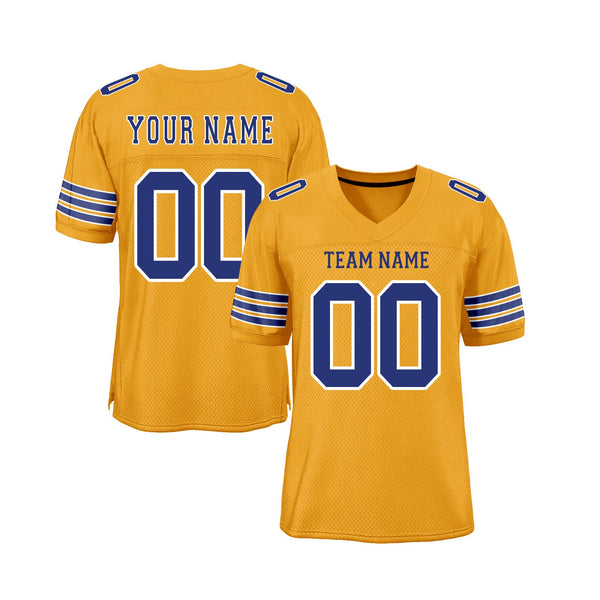 Custom Gold Royal-White Mesh Classic Style Authentic Sports Football Jersey