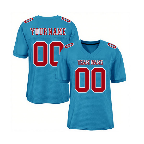 Custom Panther Blue Red-White Mesh Classic Style Authentic Sports Football Jersey