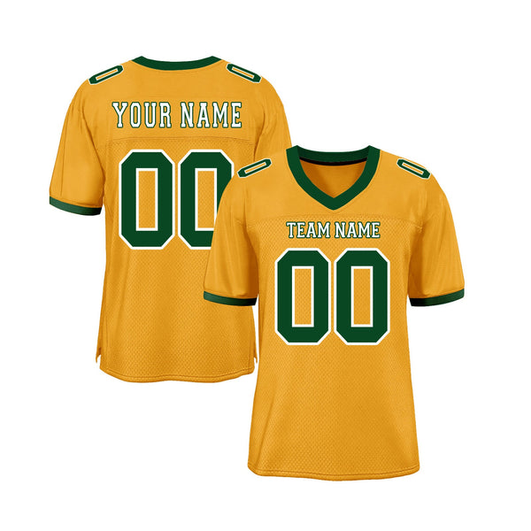 Custom Gold Green-White Mesh Classic Style Authentic Sports Football Jersey