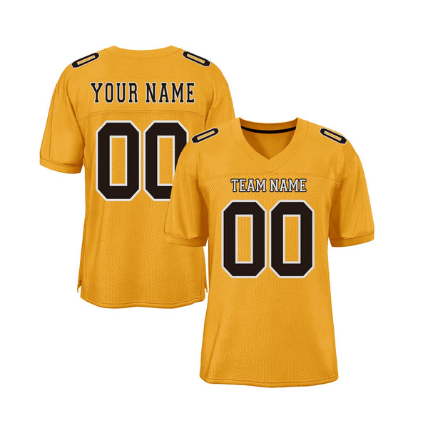 Custom Gold Brown-White Mesh Classic Style Authentic Sports Football Jersey
