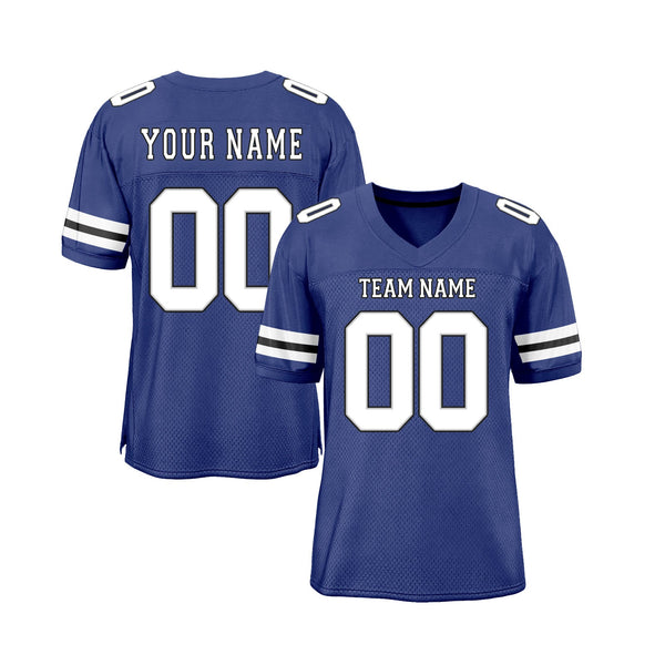 Custom Royal White-Black Mesh Classic Style Authentic Sports Football Jersey