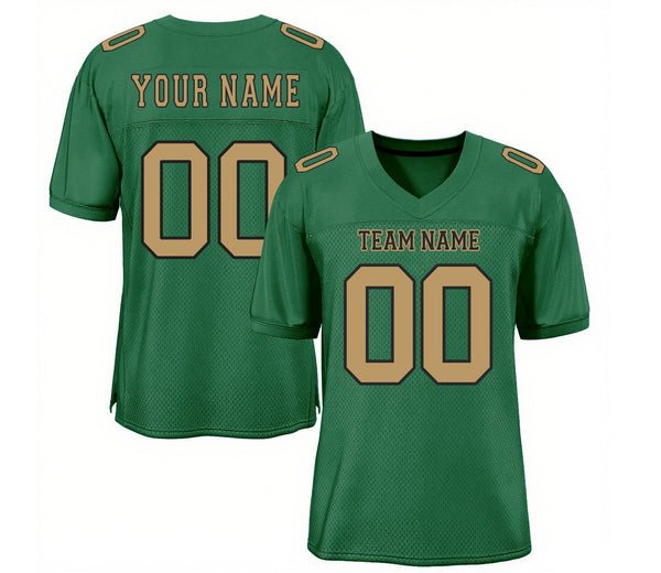Custom Kelly Green Old Gold-Black Mesh Classic Style Authentic Sports Football Jersey