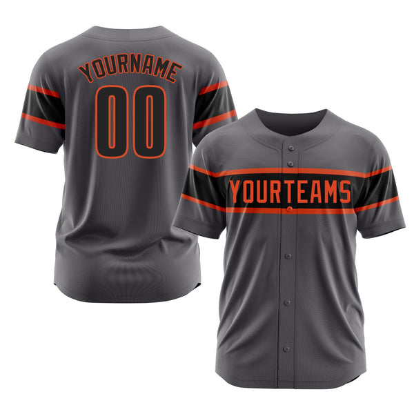 Custom Steel Gray Black-Orange Classic Style Authentic Sports Baseball Jersey