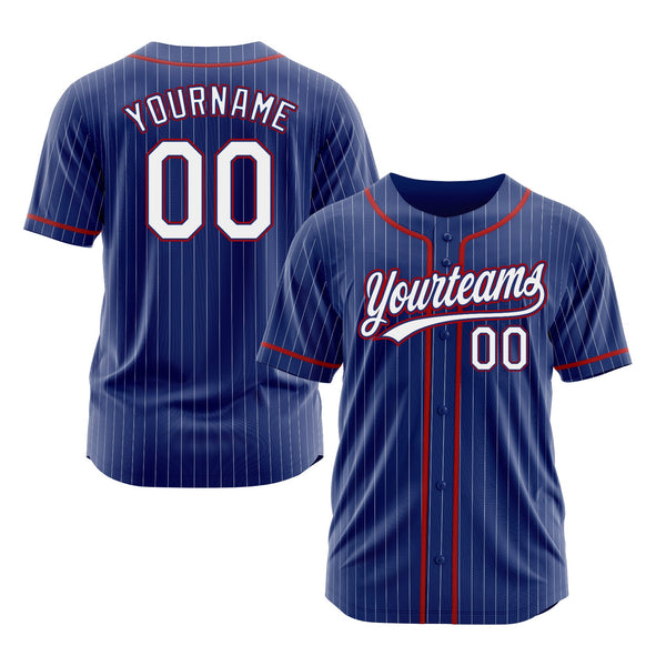 Custom Royal White Pinstripe Red Classic Style Authentic Sports Baseball Jersey