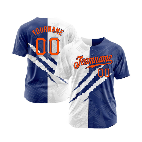 Custom Graffiti Pattern Orange-Royal 3D Scratch Classic Style Authentic Sports Baseball Jersey