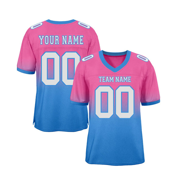 Custom Pink White-Powder Blue Mesh Fade Fashion Classic Style Authentic Sports Football Jersey