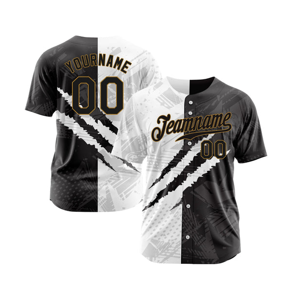 Custom Graffiti Pattern Black-Old Gold 3D Classic Style Authentic Sports Baseball Jersey