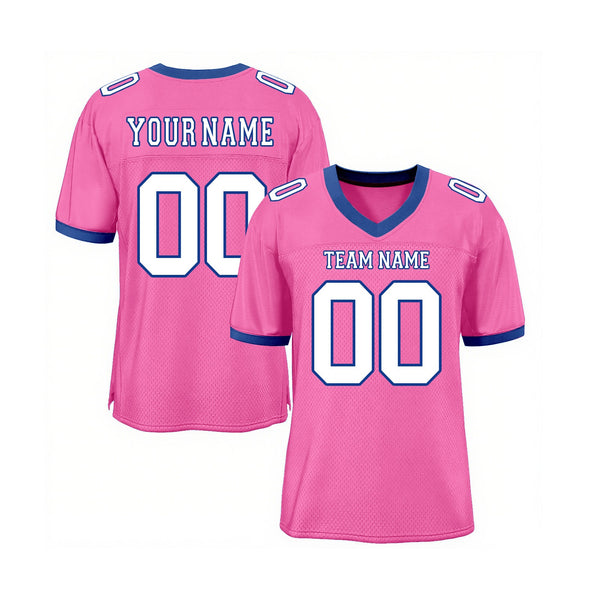 Custom Pink White-Royal Mesh Classic Style Authentic Sports Football Jersey