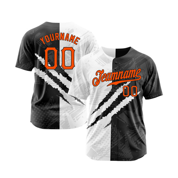 Custom Graffiti Pattern Orange-Black 3D Scratch Classic Style Authentic Sports Baseball Jersey