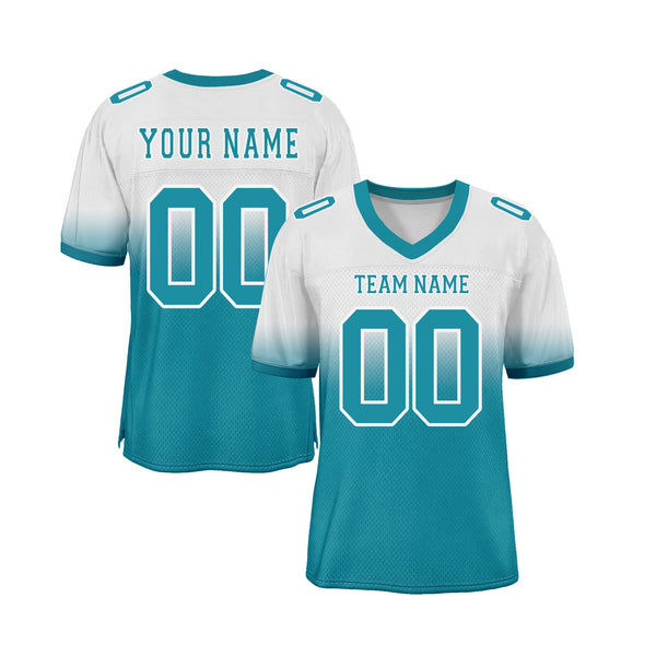 Custom White Teal Mesh Fade Fashion Classic Style Authentic Sports Football Jersey