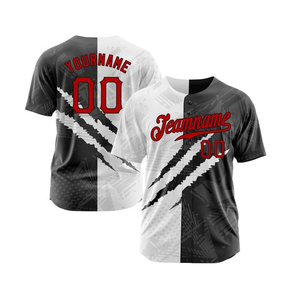 Custom Graffiti Pattern Red-Black 3D Scratch Classic Style Authentic Sports Baseball Jersey