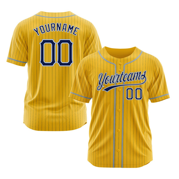 Custom Yellow Navy Pinstripe Navy-Light Blue Classic Style Authentic Sports Baseball Jersey