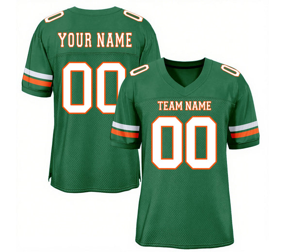Custom Kelly Green White-Orange Mesh Classic Style Authentic Sports Football Jersey
