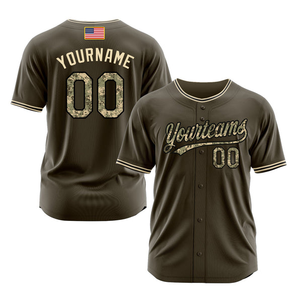 Custom Olive Camo-Black Classic Style Authentic American Flag Fashion Salute To Service Sports Baseball Jersey