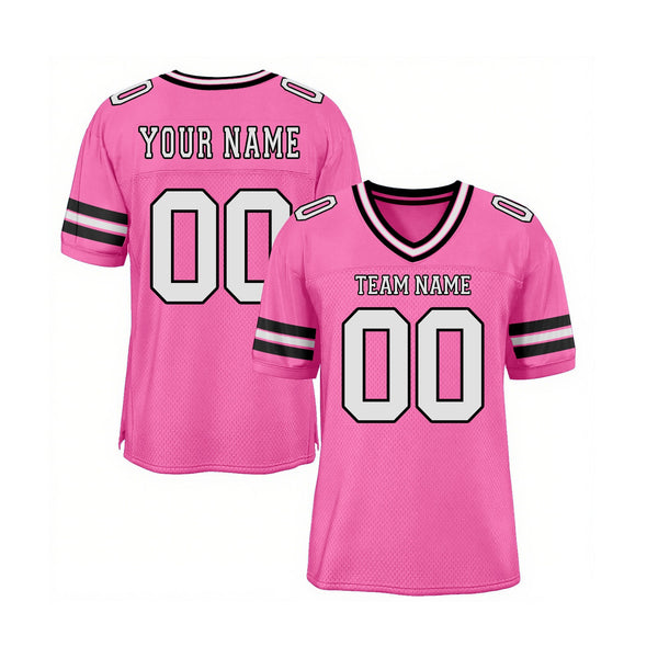 Custom Pink White-Black Mesh Classic Style Authentic Sports Football Jersey