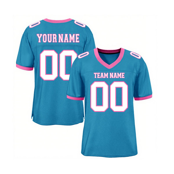 Custom Panther Blue White-Pink Mesh Classic Style Authentic Sports Football Jersey