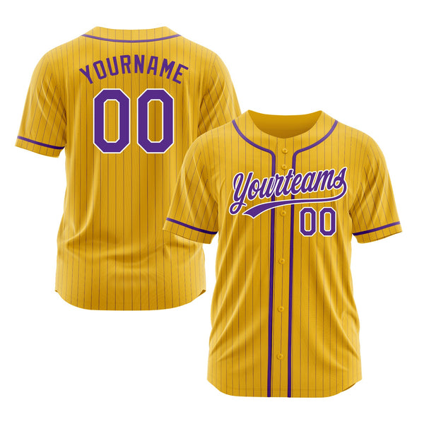 Custom Yellow Purple Pinstripe Purple-White Classic Style Authentic Sports Baseball Jersey