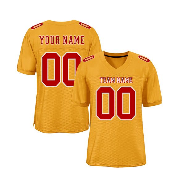 Custom Gold Red-White Mesh Classic Style Authentic Sports Football Jersey