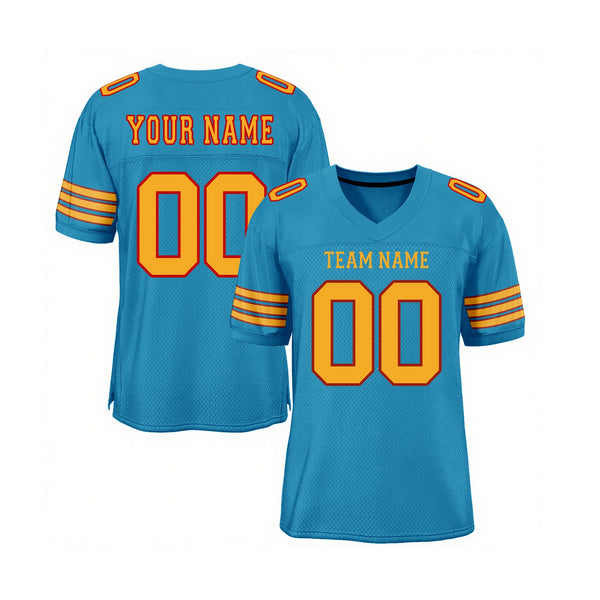Custom Panther Blue Gold-Red Mesh Classic Style Authentic Sports Football Jersey