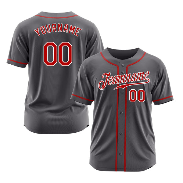 Custom Steel Gray Red-White Classic Style Authentic Sports Baseball Jersey