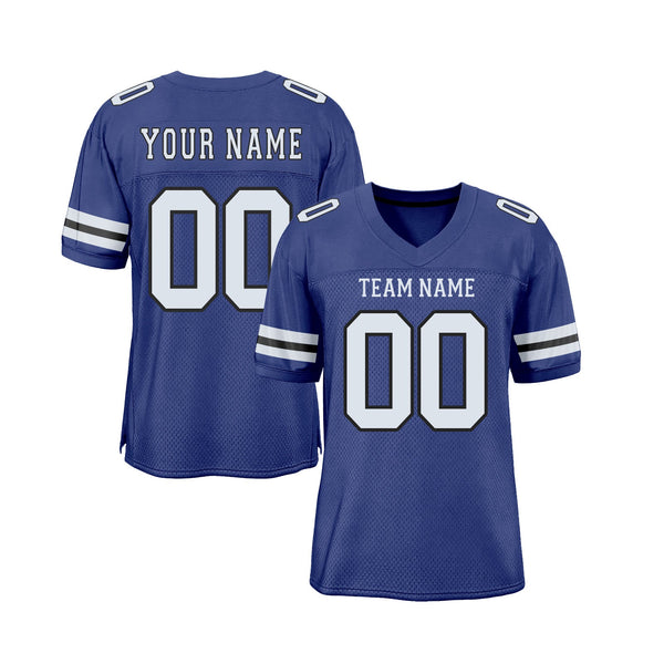 Custom Royal White-Black Mesh Classic Style Authentic Sports Football Jersey