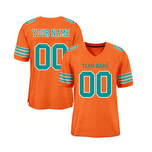 Custom Orange Aqua-White Mesh Classic Style Authentic Sports Football Jersey