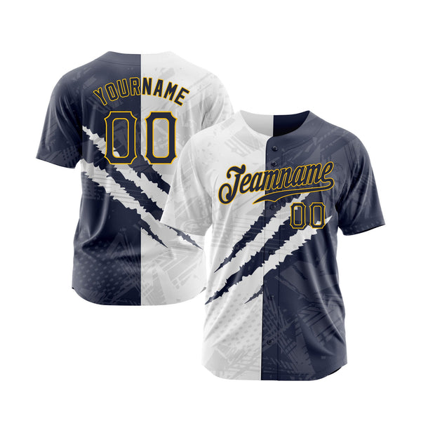 Custom Graffiti Pattern Navy-Gold 3D Scratch Classic Style Authentic Sports Baseball Jersey